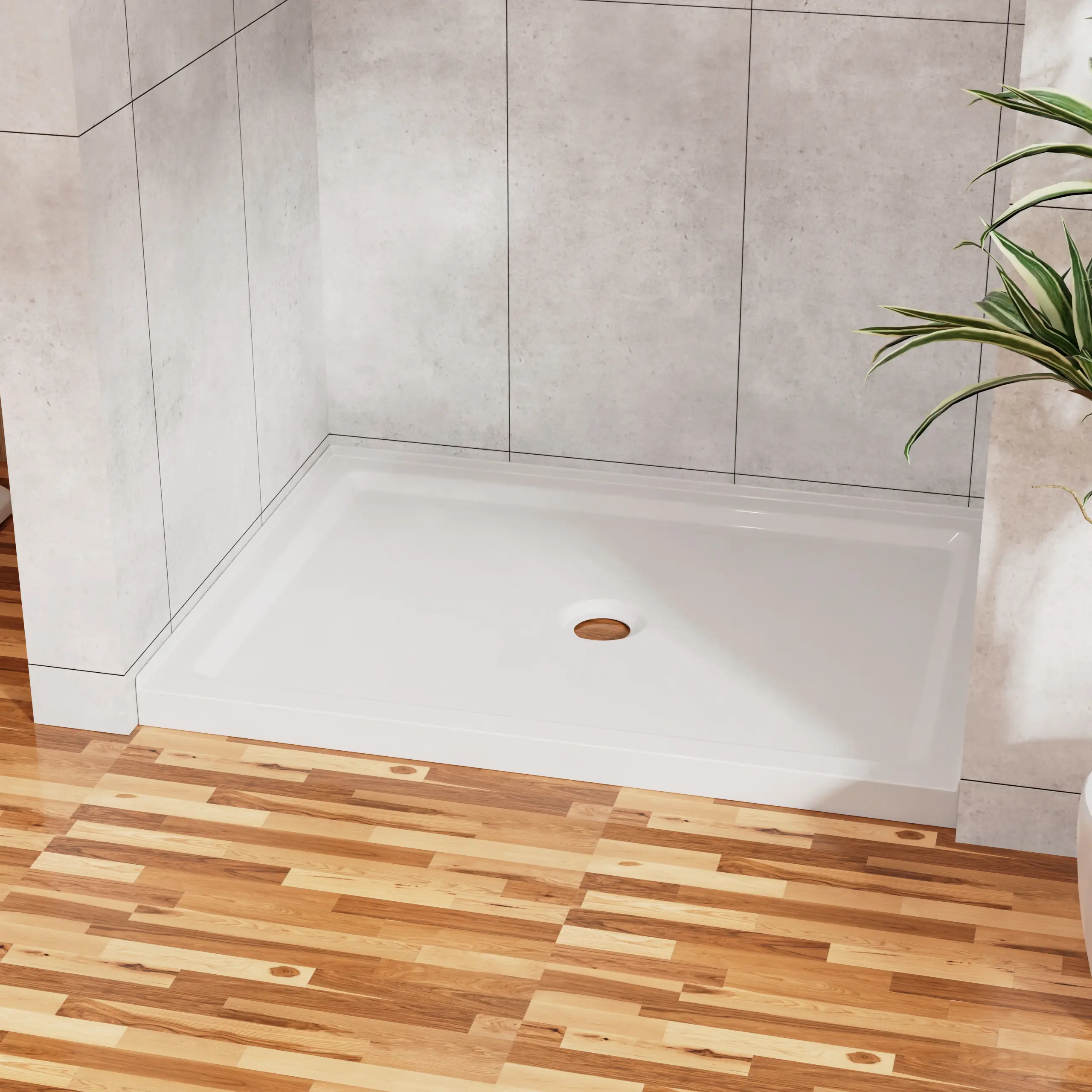32"x48" Shower Base 3.4" Height Anti-slip Acrylic Center Drain Single Threshold Shower Base in White