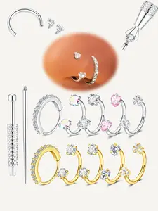 Cz Horseshoe Nose Rings, Internal Threaded Stainless Steel 18 Gauge 8mm Hoops, Ideal for Nose, Cartilage, Tragus, Helix & Lip Piercings, Nose Piercing Jewelry, Body Piercing Jewelry