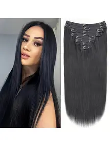 Clip in Hair Extensions Real Human Hair 14-28 Inch 8pcs 18 Clips 80g-100g Invisible Seamless Straight Remy Human Hair Clip in Extensions for Women 8pcs Per Set with Double Weft Realistic Hairpieces Available in a range of colours