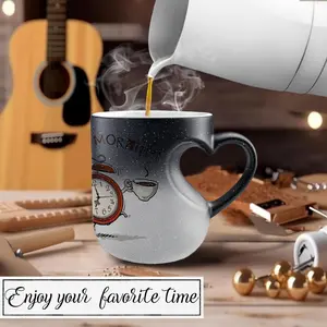 Morning Routine Ceramic Mug, Heat-Activated Color Changing, Heart Handle, 11 Oz/330 Ml, Coffee Mug, Christmas Gift for Friends