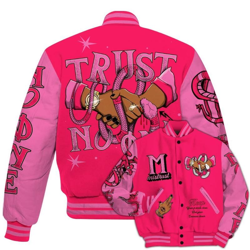 Dunkare Air VaporMax Plus Triple Pink Varsity Jacket, Trust No One Snake-Bite Street Style All Over Print Letterman Jackets, Gift for men, Gift for him, Gift your boyfriend