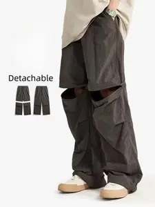Men's Solid Detachable Leg Opening Design Cargo Pants, Casual Breathable Lightweight Trousers for Summer, Fashion Men's Bottoms for Outdoor Wear, Beige