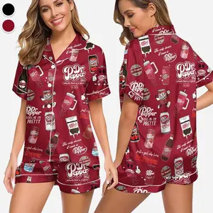 Dr Pepper Satin Pajama Set for Women, Silky Soda Lover Sleepwear, Cozy Beverage Lounge Outfit, Unique Collector Gift