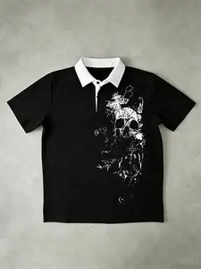 Street Style Polo Shirt Y2K Decadent Aesthetic, Fashionable Casual Daily Streetwear Skateboarding, Fitted Short Sleeve Graphic Tee