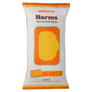 Norms Big Sheets Medicated Hemorrhoid Wipes - Witch Hazel Wipes With Aloe, Flushable Wipes Soothe Itching, Burning Hemorrhoid Pain, Hypoallergenic, Fragrance Free, Paraben Free, 48 Wipes (Pack of 1)