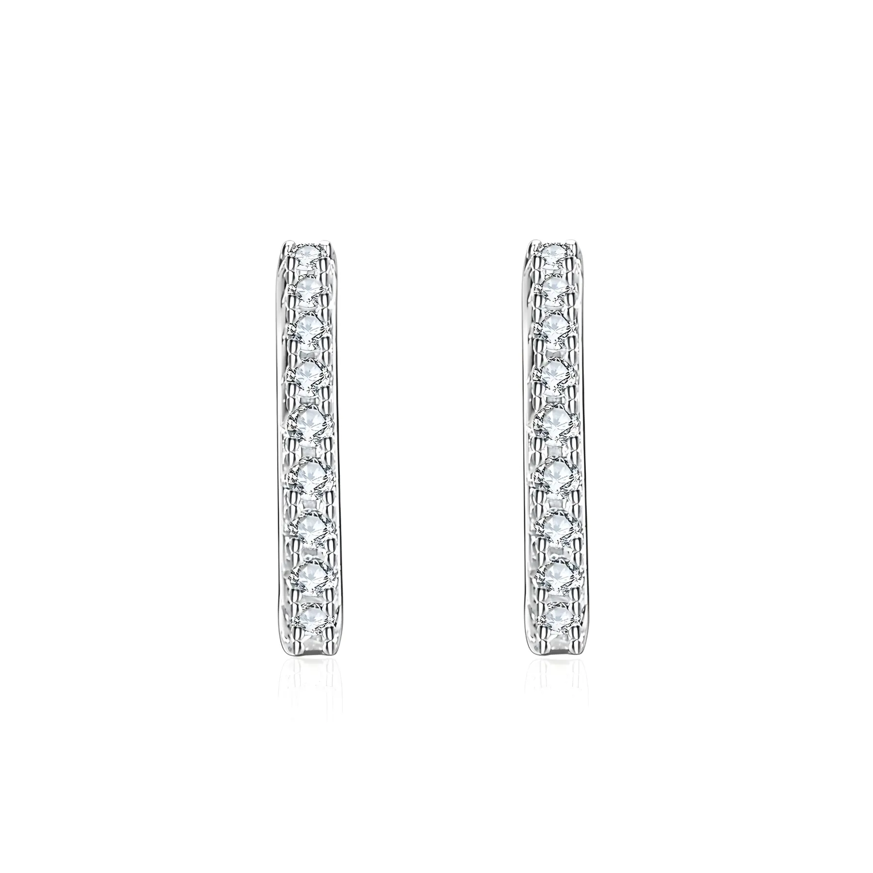 Women's 925 Sterling Silver VVS Pavé Moissanite Hoop Earrings - 0.1 Ct D/VVS1 Stones, 15 mm-0, Crafted Modern Minimalism, Slim Geometric, Lightweight Elegant, Casual Daily Office Jewelry