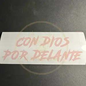 Con Dios Por Delante Decal (PIGGY PINK), 5.5 Inches Wide x 1.92 Inches Tall