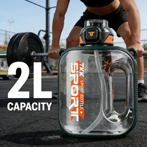TKK 64oz Half Gallon Water Bottle with Straw, BPA-Free Tritan, Dishwasher Safe, Portable Strap & Handle for Gym, Yoga, Travel, Camping