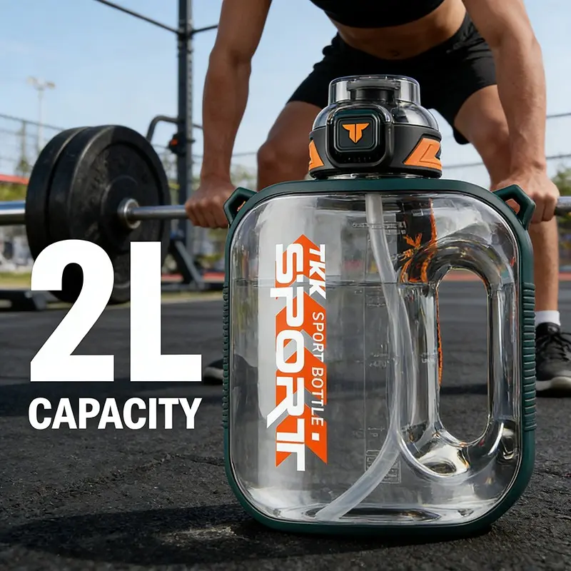 TKK 64oz Half-Gal Water Bottle with Straw - BPA-Free Tritan, Reusable, Leakproof, Shatter-Resist, Washable, Dishwasher Safe, Portable Strap & Handle, Travel Ready for Gym, Half-Gallon Size