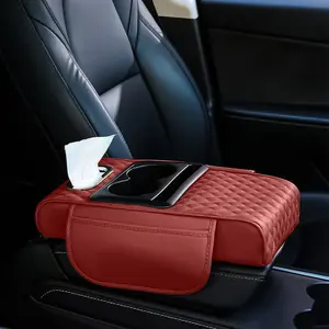 5-in-1 Car Armrest Cushion Organizer, with Cup Holder & Phone Mount, 3'' Thick Memory Foam Pad, Center Console Cover Compatible with Most Cars SUV Sedan