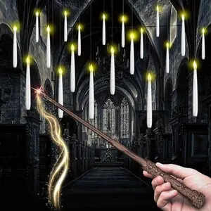 MAMXUAN, Floating Candles with Wand, Flickering Warm Ligh Battery Flameless LED Remote Magic Hanging Candles for Party Home Room Birthday Halloween Christmas Decorations (24Pcs) Set Magical Light Gift Tree Window Ornaments