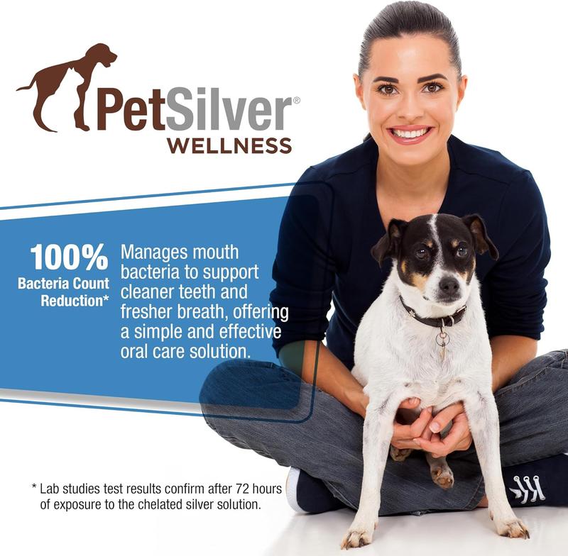 PetSilver Teeth & Gum Spray, Natural Dog Breath Freshener, Cat and Dog Dental Cleaning without Brushing, Patented Silver, Dog Dental Spray, USA, 4 oz.