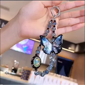 [Ink Blue Butterfly] Beaded Butterfly Mobile Phone Chain Retro Gorgeous Pendant Handmade Beaded Mobile Phone Chain Bag Pendant Wrist Strap Short Lanyard