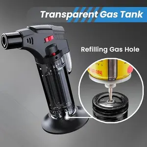 2pcs Windproof Torch Lighters with Safety Lock (Butane Gas Not Included)Refillable Kitchen Butane Gas Lighter, Adjustable Flame Size, Suitable for Candles, Fireplaces, Campfires, Camping, Barbecue