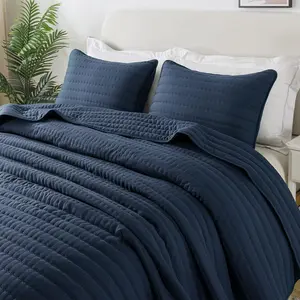 Navy Blue King Size Bedding Sets with Pillow Shams, Mustard Lightweight Soft Bedspread Coverlet, Quilted Blanket Thin Comforter Bed Cover for All Season, 3 Pieces, 104x90 inches