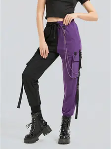 Black Cargo Pants for Women Techwear Women Loose Street Rock Style Casual Black Pants with Chain Goth Pants