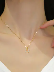 1pc Circle Inlaid Diamond Necklace & Earring Set + Trendy Jewelry Set + Luxury High-End Style + Sparkling Inlaid Diamond/Minimalist Circle Design + Office Women's Daily Work/Business Occasion Outfit Jewelry