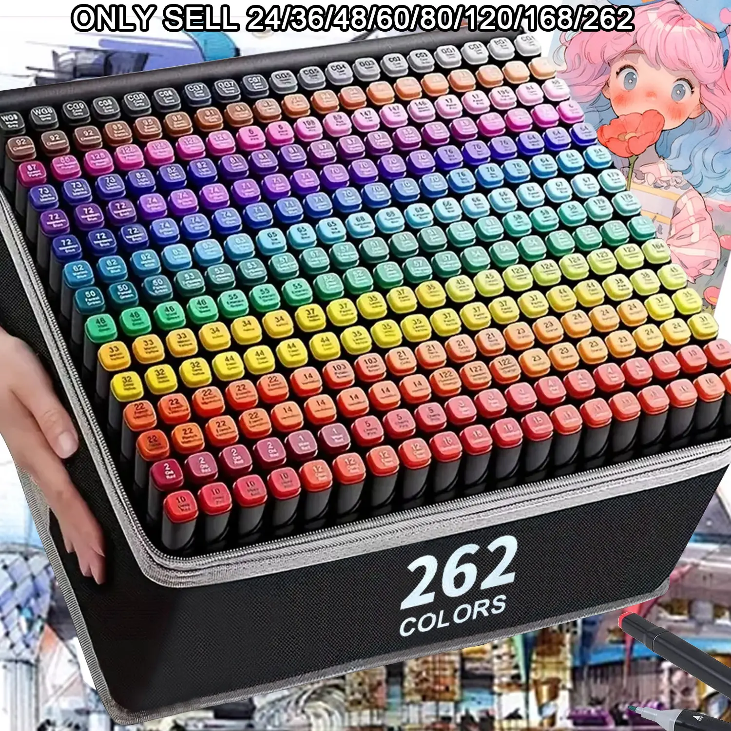 24-262 Colors Dual Tip Art Markers Set, Double Tipped Markers, Professional Permanent Drawing Pens for Anime Coloring, Coloring Book Markers & School Supplies, Ideal Christmas Gift