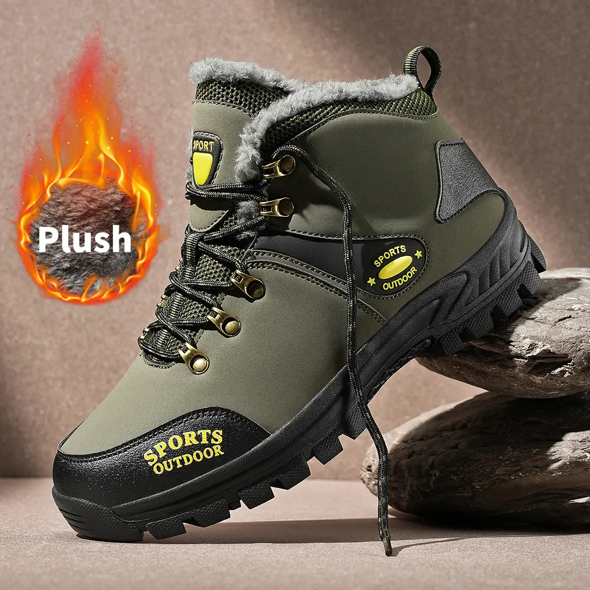 Non-Slip High Quality Winter Hiking & Hunting Boots with Fur-Lined Warmth, EVA Sole & Plush Collar - All-Terrain Traction, Wide Toe Box, Slip-Resistant - Unisex Ankle-High Outdoor Boots for Men & Women, Snow, Mud, Ice - Durable All-Season Work & Cas