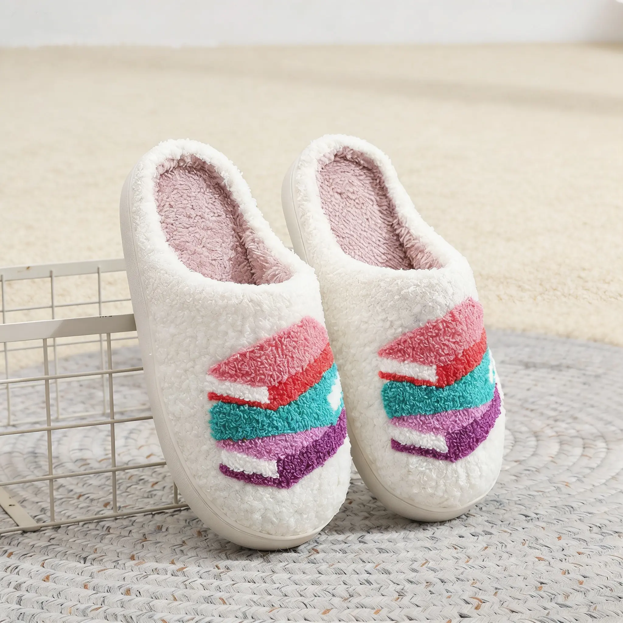 Women's Stylish White Book Slide Slippers - Soft, Cozy Indoor Footwear, Ideal Gift for Readers