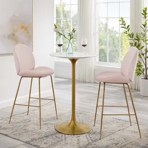 Modway Lippa 28" Round Artificial Marble Bar Table in Gold White