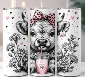 Best Mom Ever Tumbler Wrap, Highland Cow Mother's Day Tumbler 20oz Skinny Tumbler