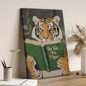 Inspirational Animal Tiger Reading  Art Humorous Go Get Em Tiger Canvas Poster Reading Posters For Classroom Print  Decor For Classroom Playroom Wall