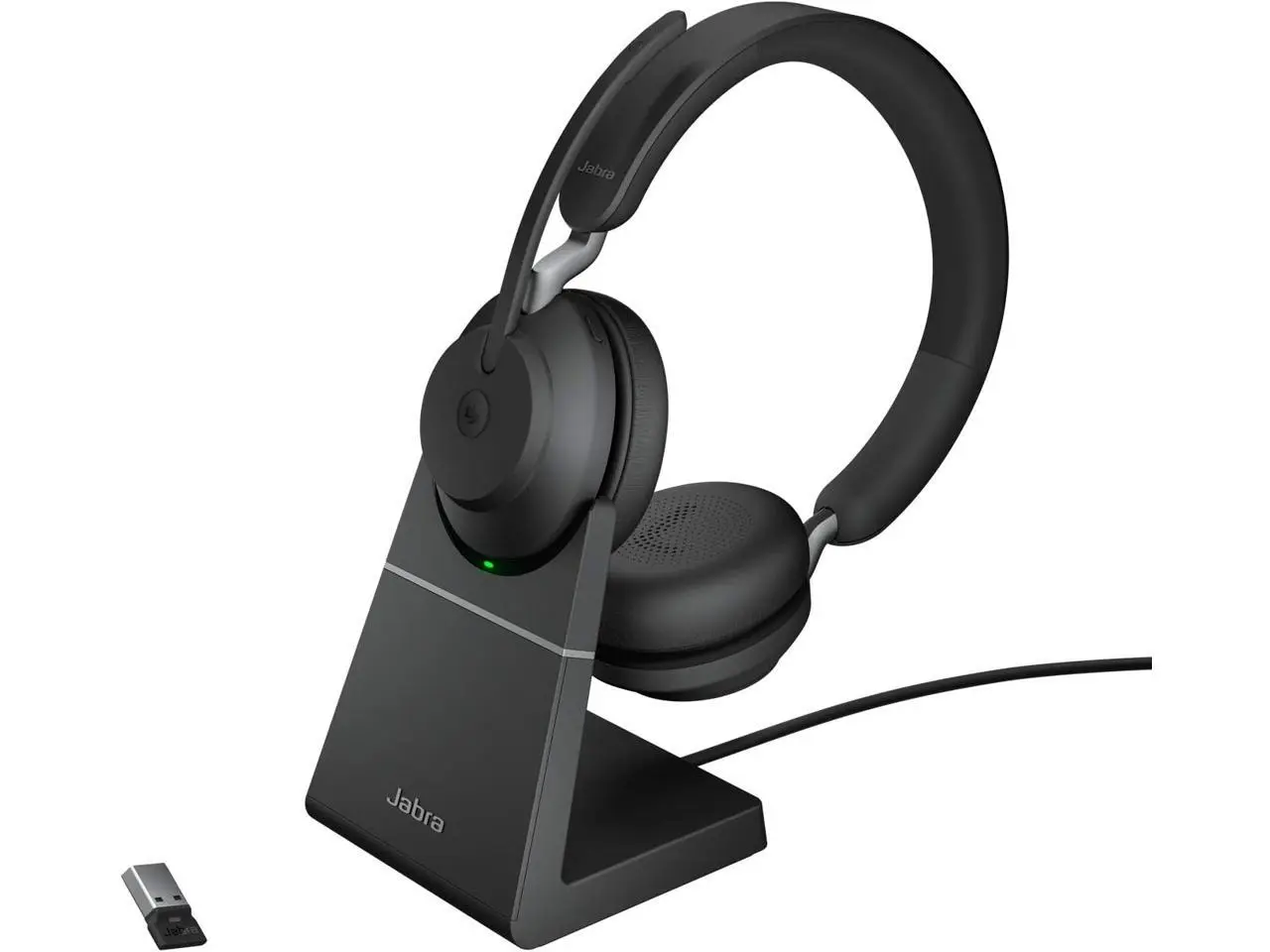 Jabra Evolve2 65 Bluetooth Wireless Headset with Mic for Calls and Music, Dual-Ear Headphones with USB-A Adapter and Charging Stand, Up to 37 Hours Battery, Works with Microsoft Teams, Black