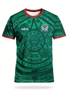 Mexico Men's Soccer Jersey, Aztec Print, Breathable Fabric, Lightweight, Ideal for Training & Daily Wear, Perfect Gift for Fans