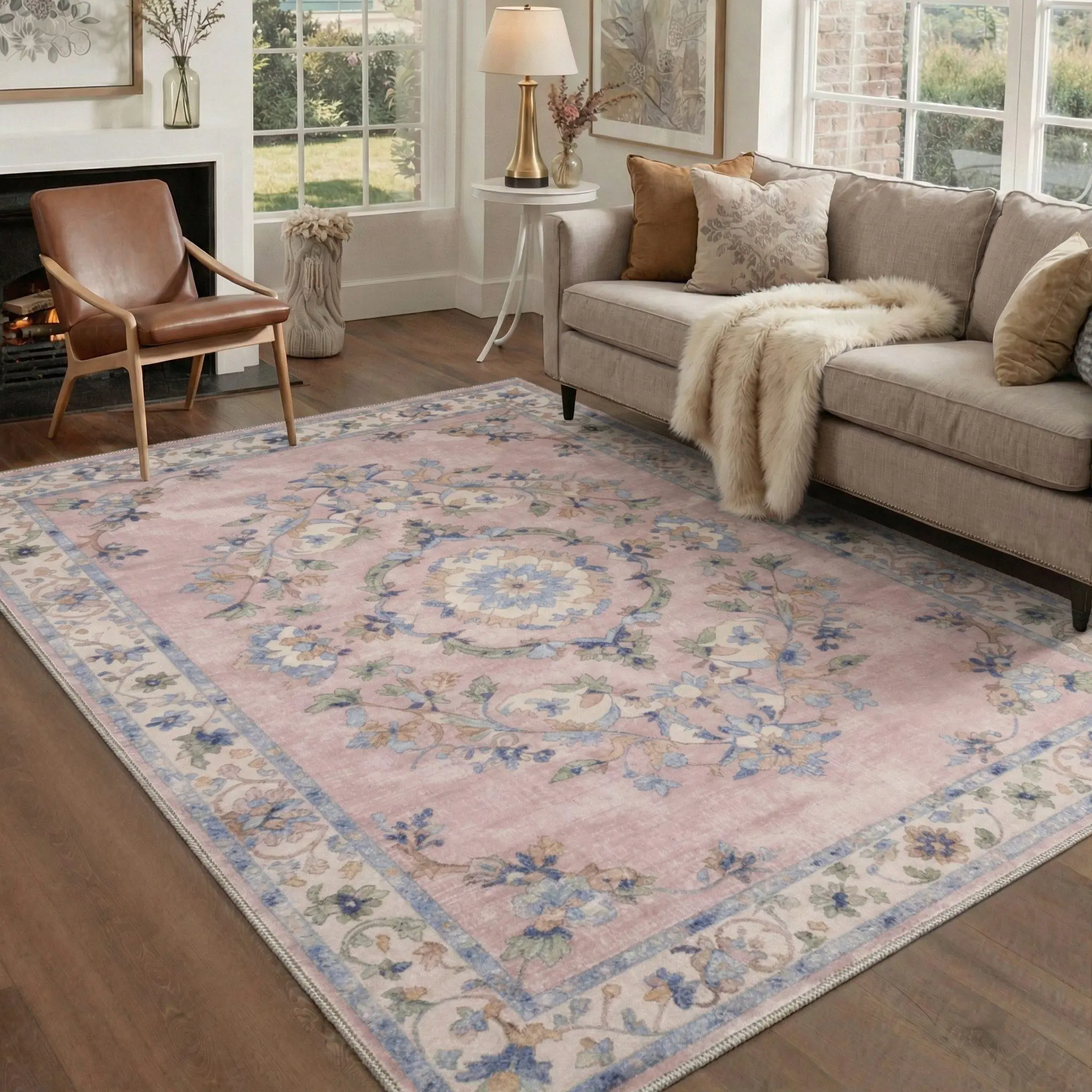 【Back To School】GENIMO Area Rug – Pet Friendly, Non-Slip, Soft, Machine Washable Floor Rug, Home Carpet Ideal for Living Room, Bedroom, Kitchen, Hallway, Stylish Interior Decor ,ARP1971-PETAL Soft Shaggy Rug Flower Rug