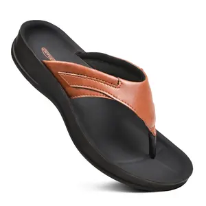 AEROTHOTIC – Algiz Flip Flops for Women - Synthetic Leather - Padded Double Straps - Non-Slip Sole
