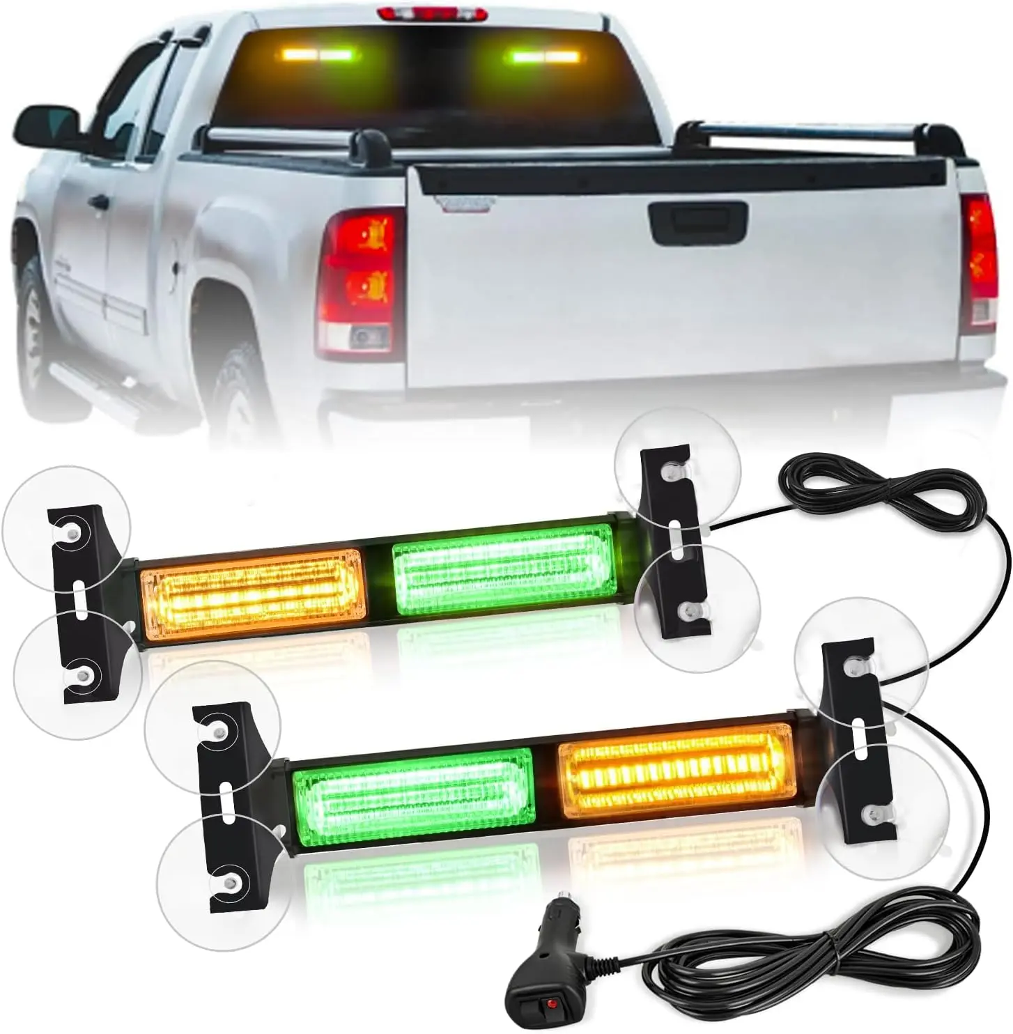 Nilight 40LED Aluminum Amber Green Strobe Traffic Advisor Light Bar, Car Auto Parts with Suction Cups, Dash Safety Working Flashing Lights with Strobe Modes for Mini Truck, Offroad Vehicle Interior Windshield, Strobe Lights For Trucks, Light Bars For Truc