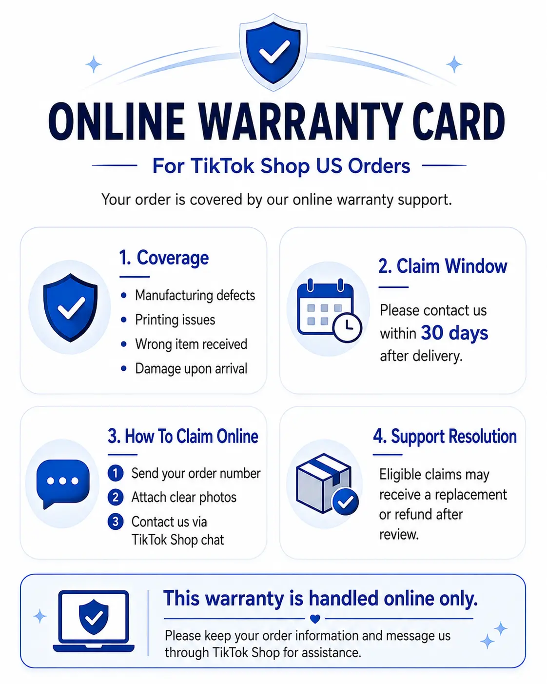 Online Warranty Card – TikTok Shop US Order Protection & 30-Day Claim Support – Digital Warranty Service Card