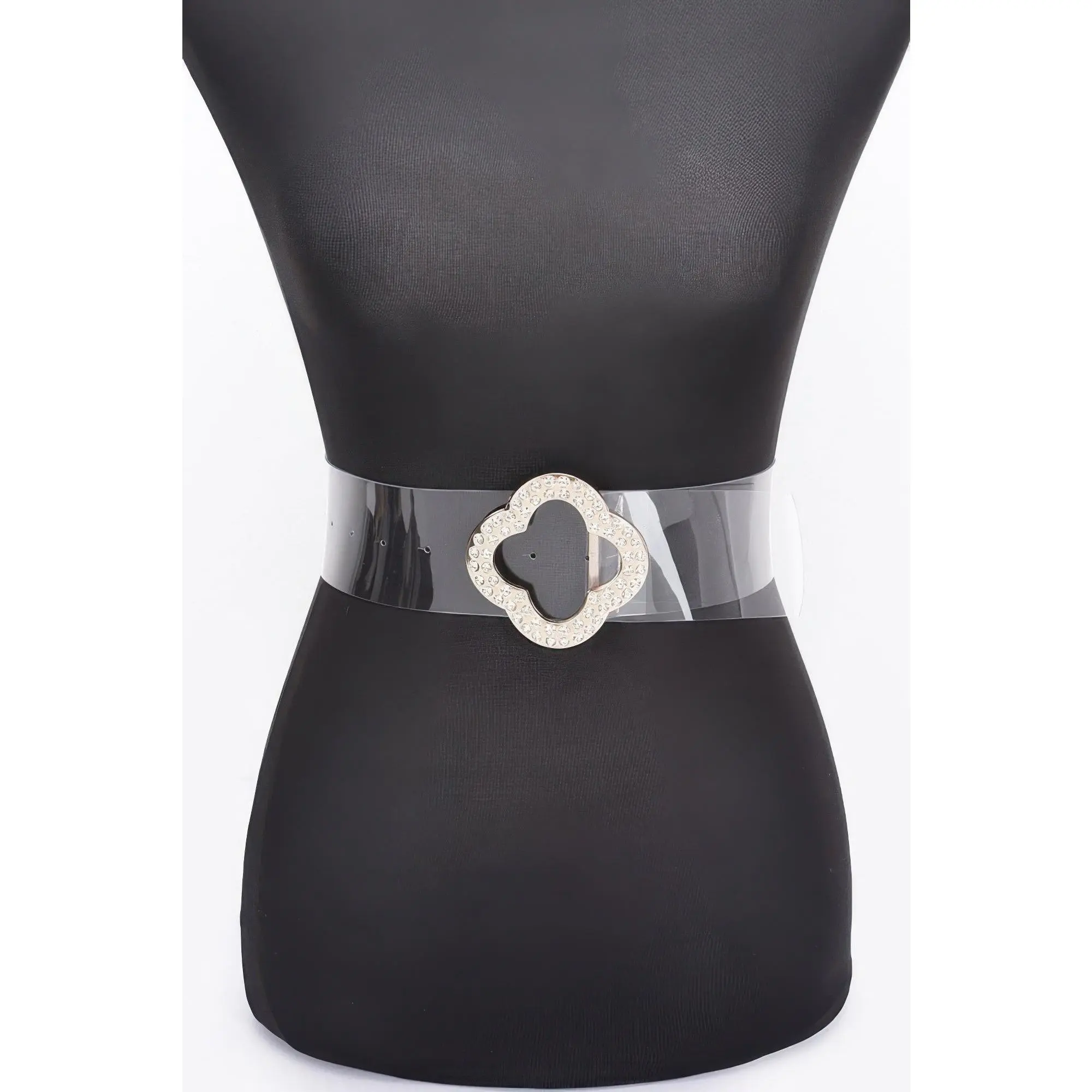 Rhinestone Metal Buckle Clear Belt