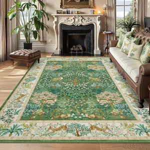 Bohemian Style Plant Pattern Living Room Carpet, Vintage Animal Print Bedroom Rug, Non-Slip Mat, Soft Comfort Sofa Coffee Table Rug, Vintage Boho Area Rug