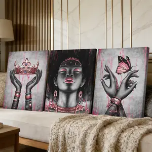 3 Counts Wooden Framed Canvas Painting, Elegant Crown And Butterfly Hand Art Images, Exquisite Poster, Perfect Living Room Decoration, Modern Art, Fashion Family Poster, Wall Art Decoration, Waterproof Art