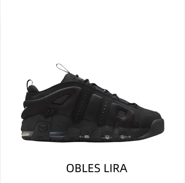 Unisex All Black Low Top Chunky Basketball Sneakers Mixed Leather Upper Visible Air Sole Thick Cushion Outsole For Basketball Training Daily Street Wear
