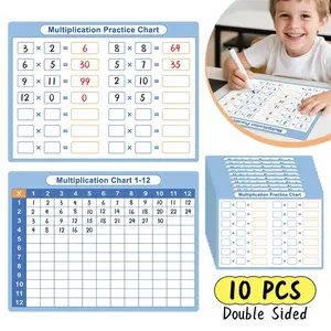10 Sheets Reusable Multiplication Flashcards, A4 Size Math Practice Tool, Enhance Mental Arithmetic Skills, Educational Learning Aid