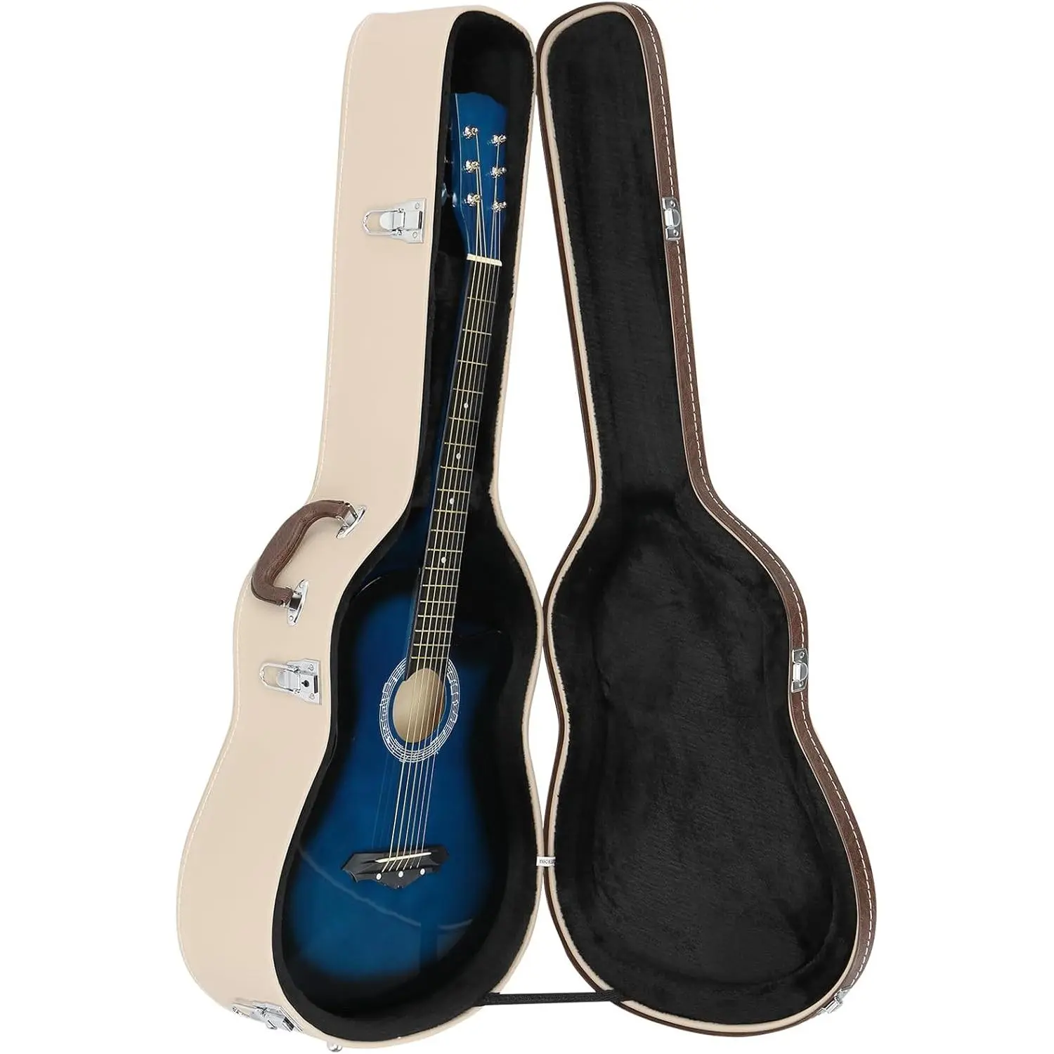 Glarry Padded Leather Protector Hard Case for 39/41 Inch Acoustic & Classical Guitars, 44.5x17.7x7.3 in, 148.15 oz, Plush Lining, Lock Latch, Accessory Compartment, Travel-Friendly String Instrument Case