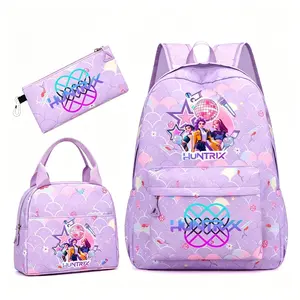 KPop Demon Hunters Backpacks 3pcs Hot Rumi Mira Zoey HUNTR/X Saja Boys Girls School Bags With Lunch Bags Capacity Bags