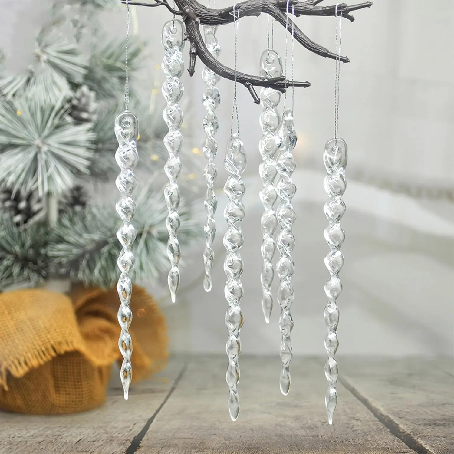30pcs Icicle Ornaments Clear Plastic Icicle Christmas Ornaments Acrylic Clear icicles for Christmas Tree Decoration (13cm Icicle 1)