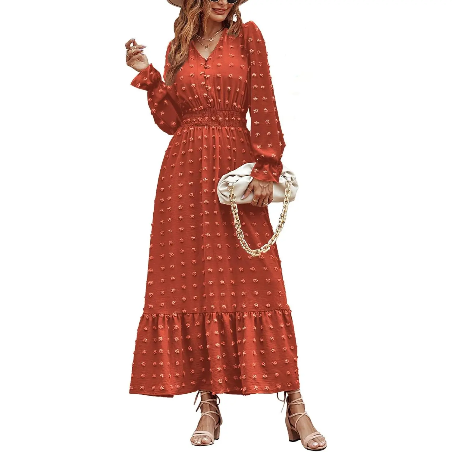 Women Maxi Dress 2025 Fall Long Sleeve V Neck Swiss Dot Boho Smocked High Waisted A-Line Tiered Flowy Long Dresses - TikTok Shop Women Maxi Dress 2025 Fall Long Sleeve V Neck Swiss Dot Boho Smocked High Waisted A-Line Tiered Flowy Long Dresses - TikTok Shop