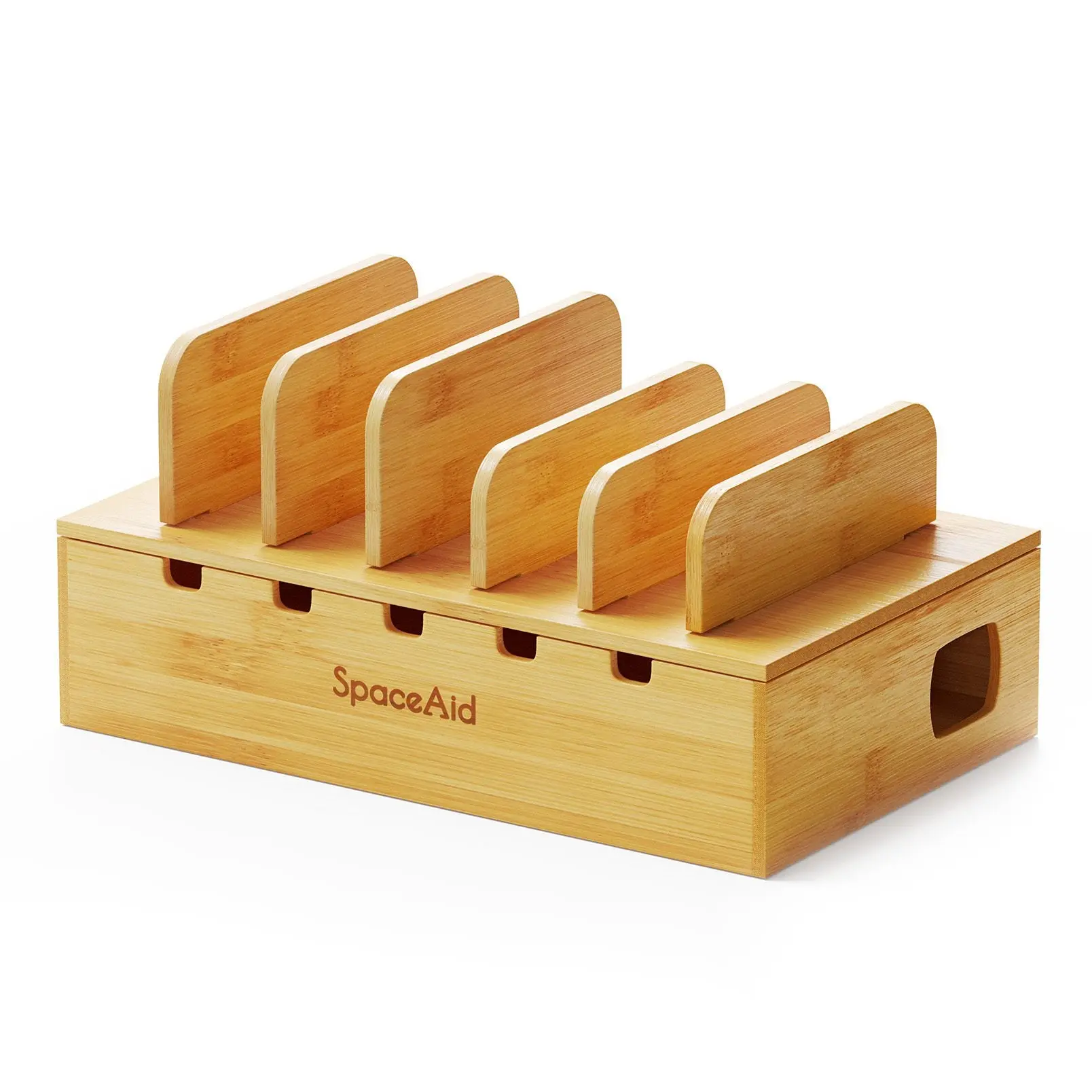 SpaceAid Bamboo Charging Station Organizer for 5 Devices Cell Phones, Tablets and iPads SpaceAid Bamboo Charging Station Organizer for 5 Devices Cell Phones, Tablets and iPads