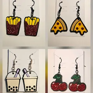 Genuine Leather Cute Food Earrings - French Fries, Pizza, Bubble Tea, and Cherries Designs for Fun Fashion Accessories