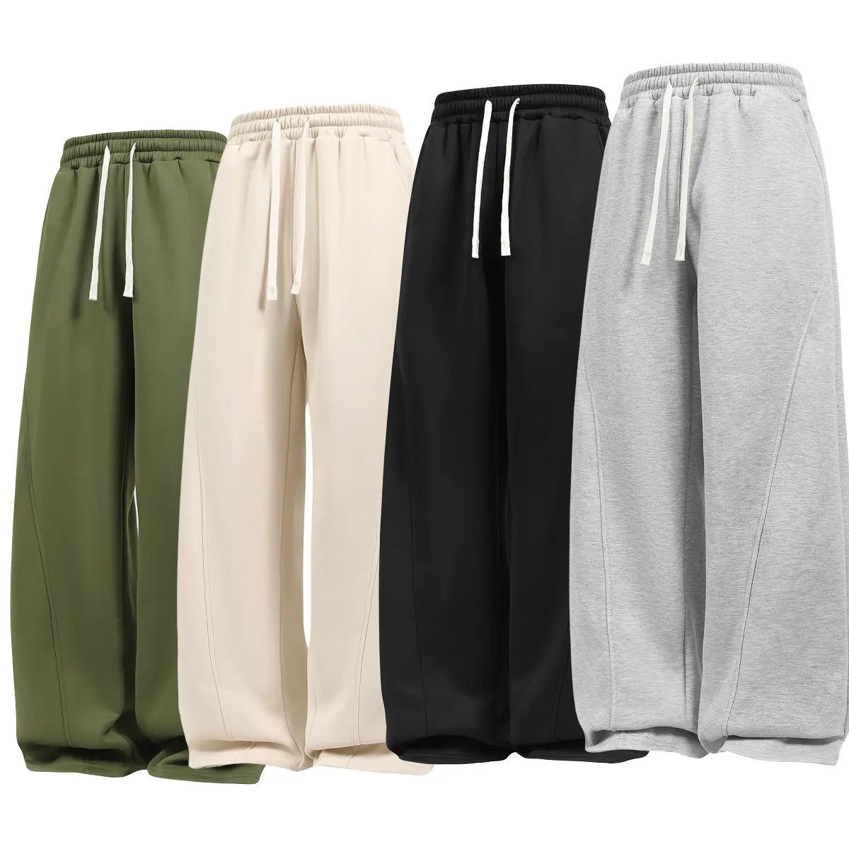 Men's Casual Loose-fit Wide Leg Sweatpants, Plain Solid Polyester Workout Clothes with 3D Seams and Back Pocket
