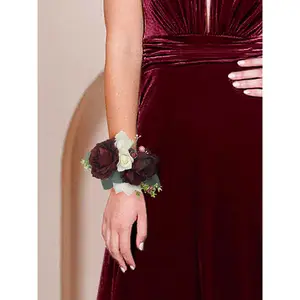 Rinlong Burgundy Wrist Corsage Wedding Flower Ornaments