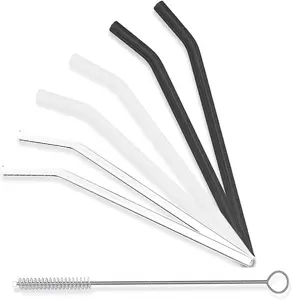 Glass Straws - 9" L x 8 mm W - Smoothie Drinking Straws for Smoothie, Milkshakes, Pack of 6 with 1 Cleaning Brush (mix3)
