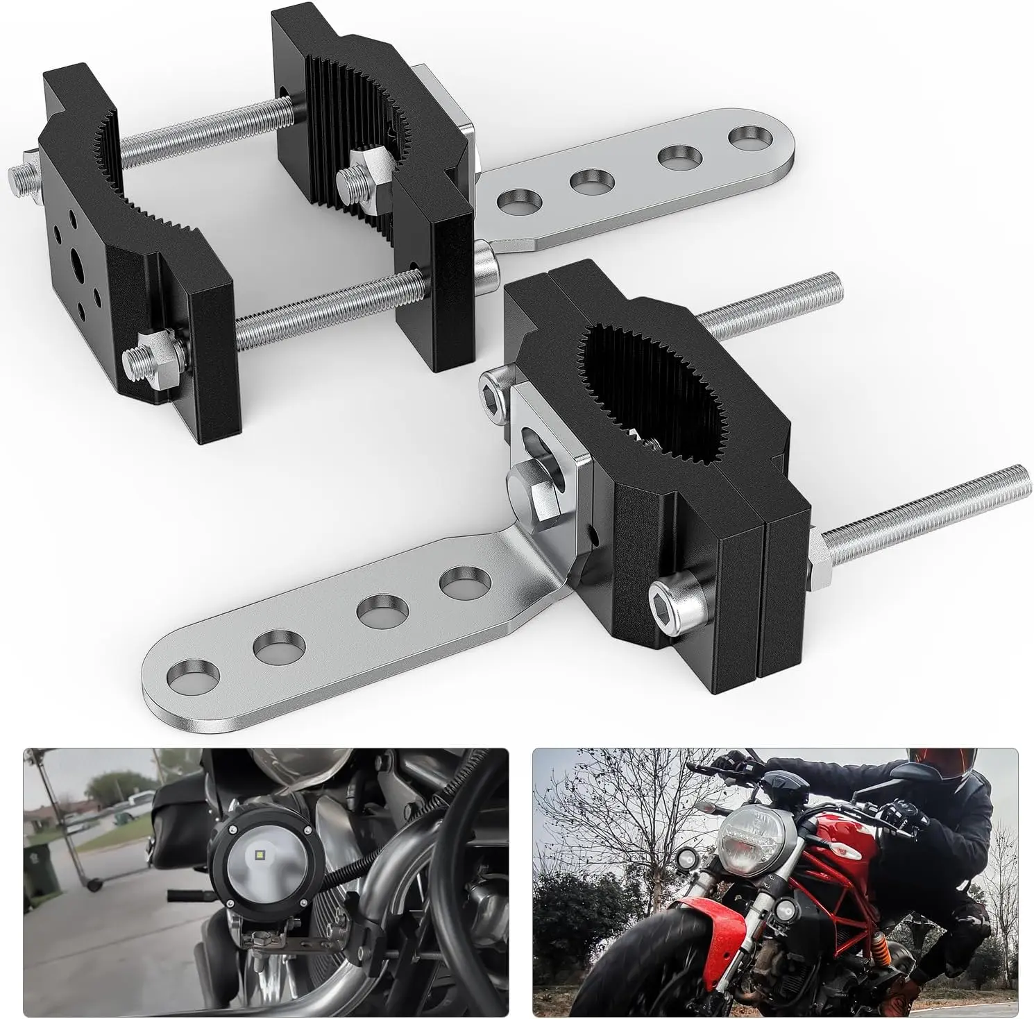 Nilight Aluminum Alloy Motorcycle Light Bar Tube Clamp Set (2-Pack) - Powder Coated, Anti-Corrosion, Heat-Resistant, Anti-Slip, Shock Absorption, M8 Screw Fit, 1 Hardware Pack, 0.7"-2" Round Tubes Fit, ATV/UTV Front Fork & Roof Rack Light Mounting, 1 Pack
