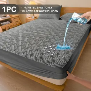 1PC Waterproof Mattress Protector, Deep Pocket Anti-Slip Dustproof Fitted Sheet, Bed Accessory for Adults, Elderly & Pets, Urine-Proof Mattress Cover, Waterproof Bedding, Deep Pocket Mattress Topper for Single & Double Beds (Pillowcases Not Included)