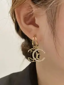 2pcs Luxury Woven Double C Earrings, Elegant Charm Earrings, Fashionable Versatile Unique Design, Perfect Gift for Her, Statement Earrings